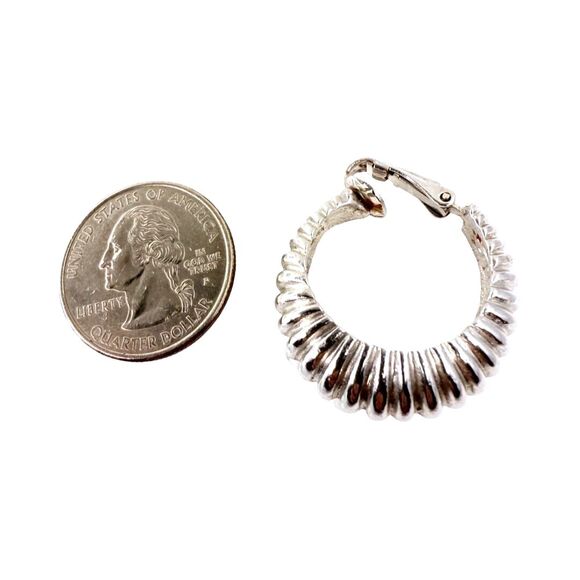 VTG Marcel Boucher Twisted Silver Croissant Hoop Earrings Clip-on Nautilus 8995E - Picture 7 of 11